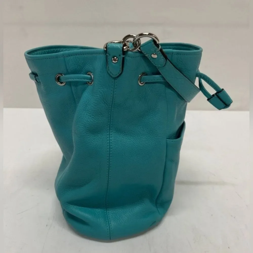 COACH Designer Blue AVERY LEATHER Drawstring Bucket Bag Purse Handbag